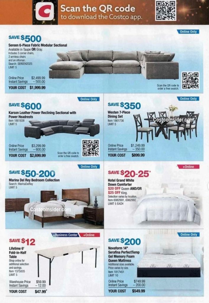A flyer with furniture and price tags