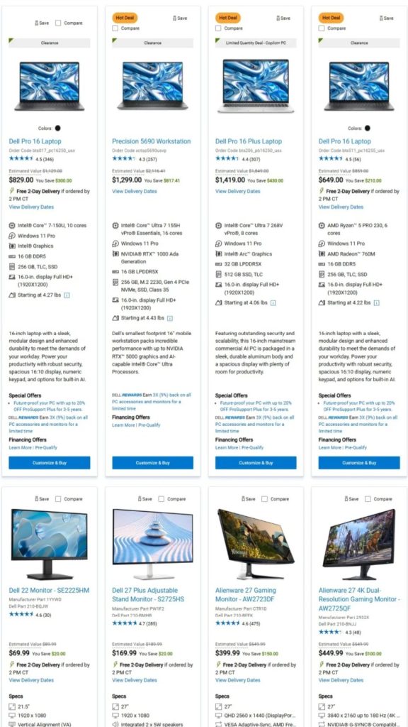 A screenshot of a computer store