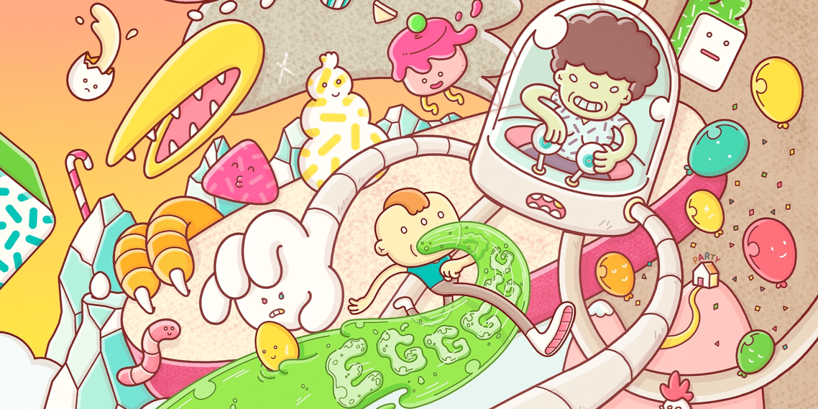 Cartoon of a boy in a bubble bath