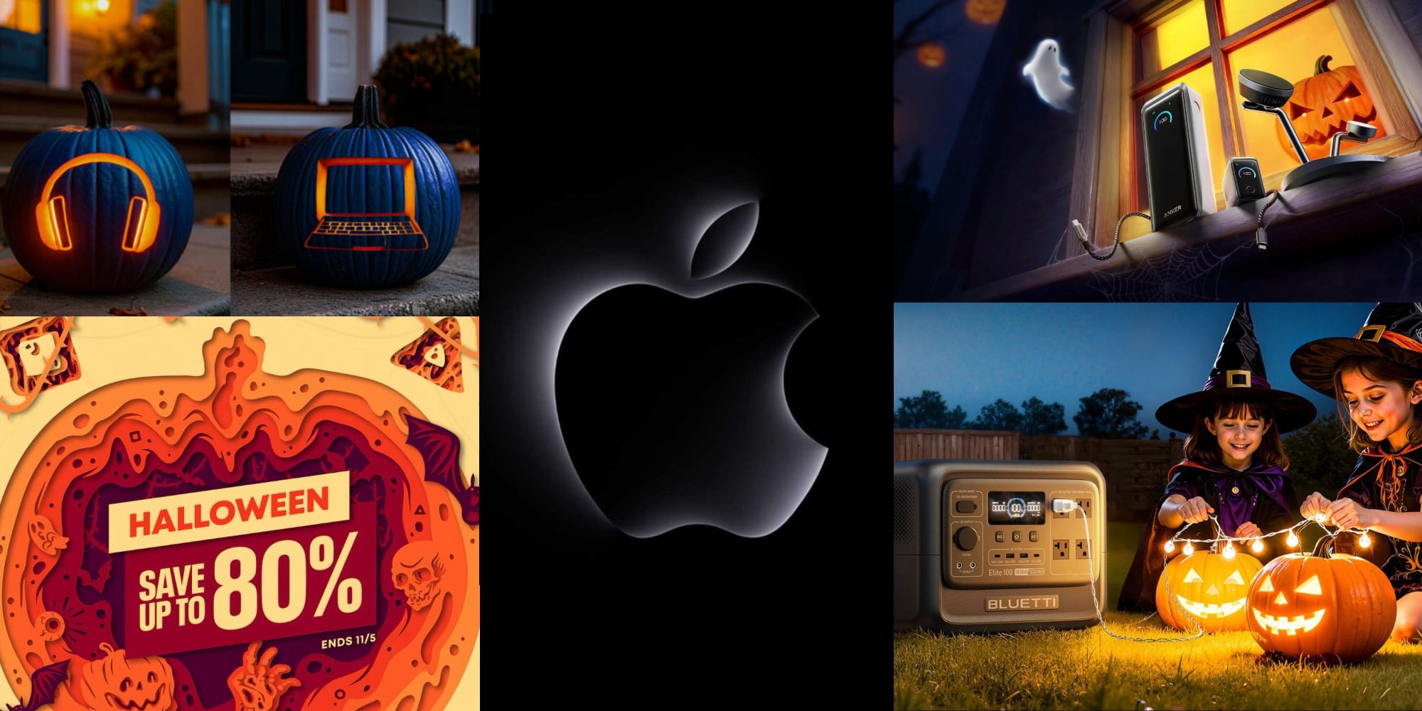 A collage of different images of a pumpkin and a radio