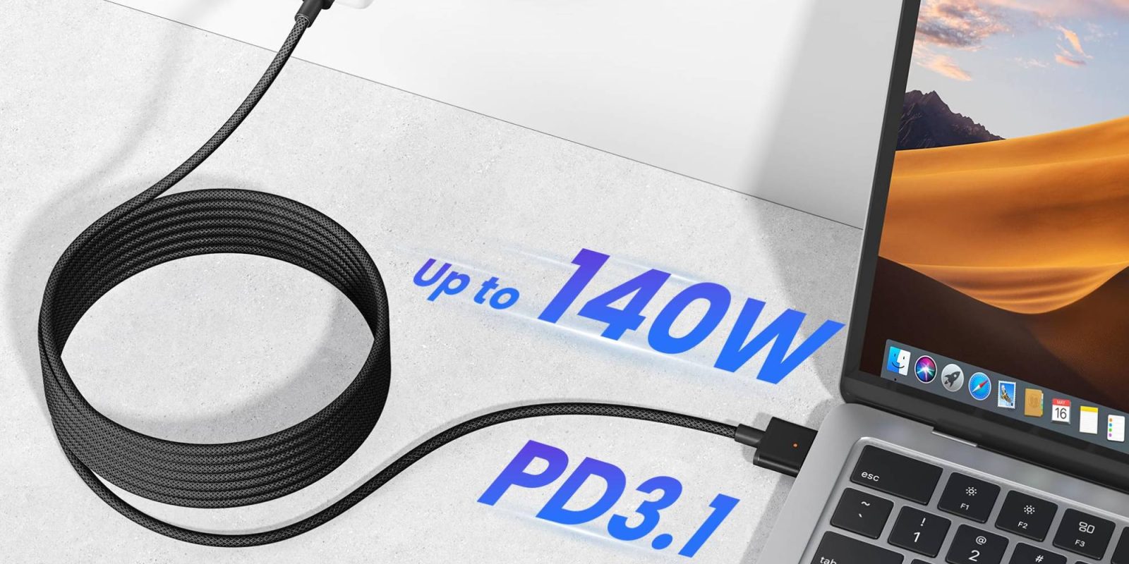 A laptop with a cord attached to it