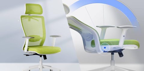 A green and white office chair