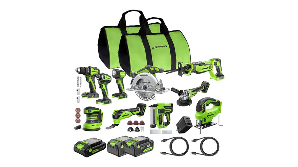 A group of green and black power tools