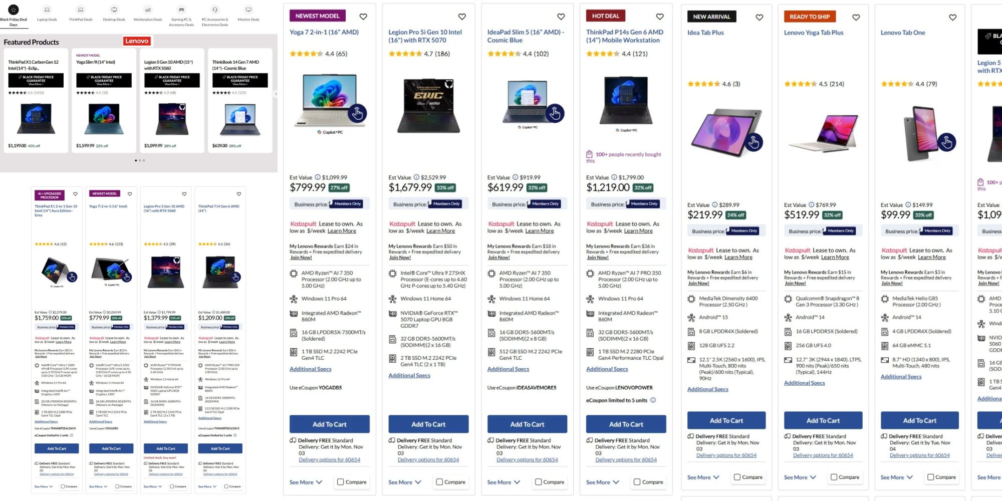 Image showing listings from Lenovo's Black Friday 2025 ad.