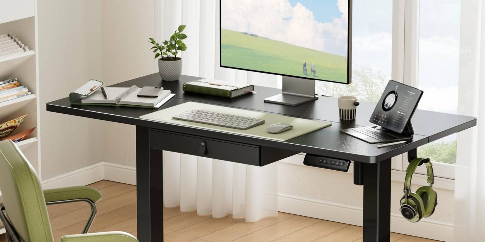 A computer on a desk