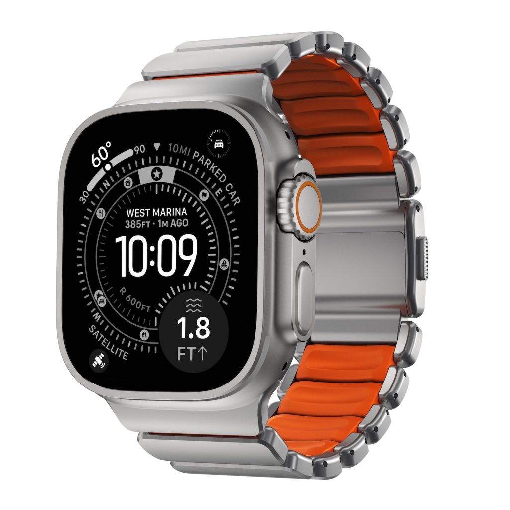 A smart watch with orange band