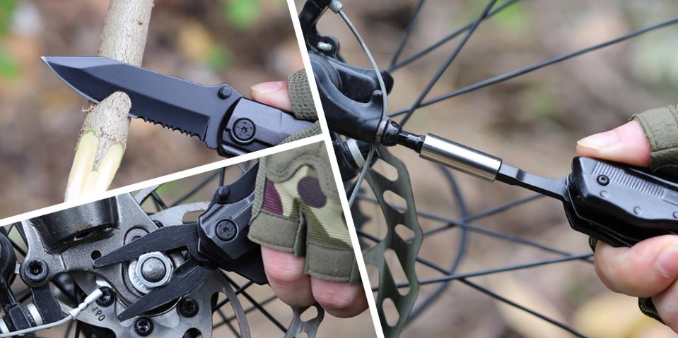 A collage of a hand holding a tool