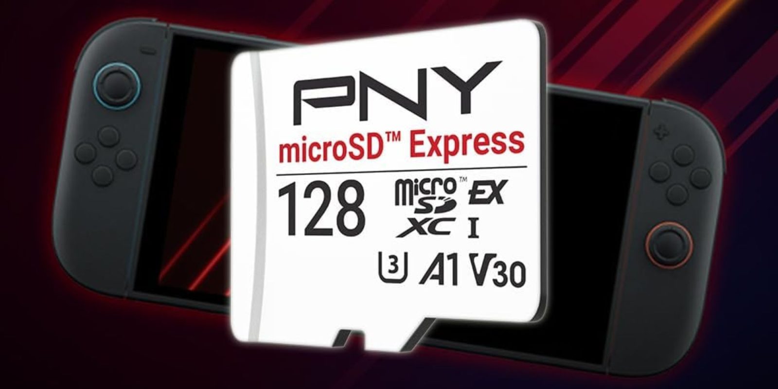 Image showing a render of PNY's 128GB Express microSD card.