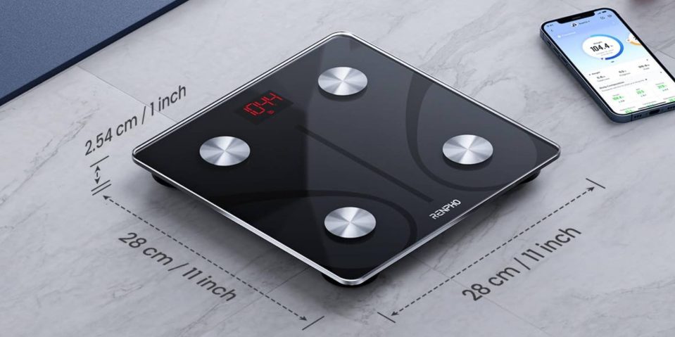 A black scale on a white surface