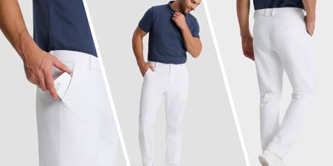 A man in a blue shirt