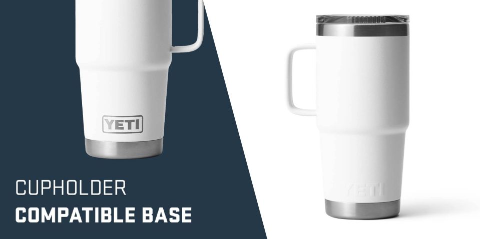 A white and silver mug