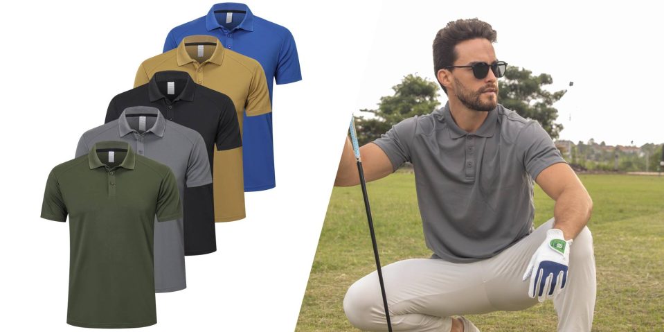 A man squatting on a golf course