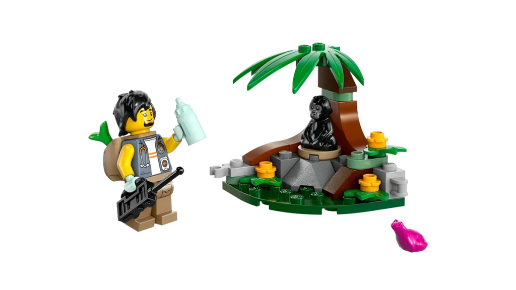 A toy figurines of a man and a monkey