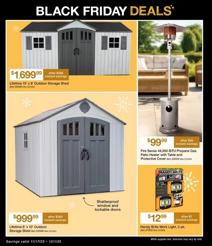 A advertisement for a shed