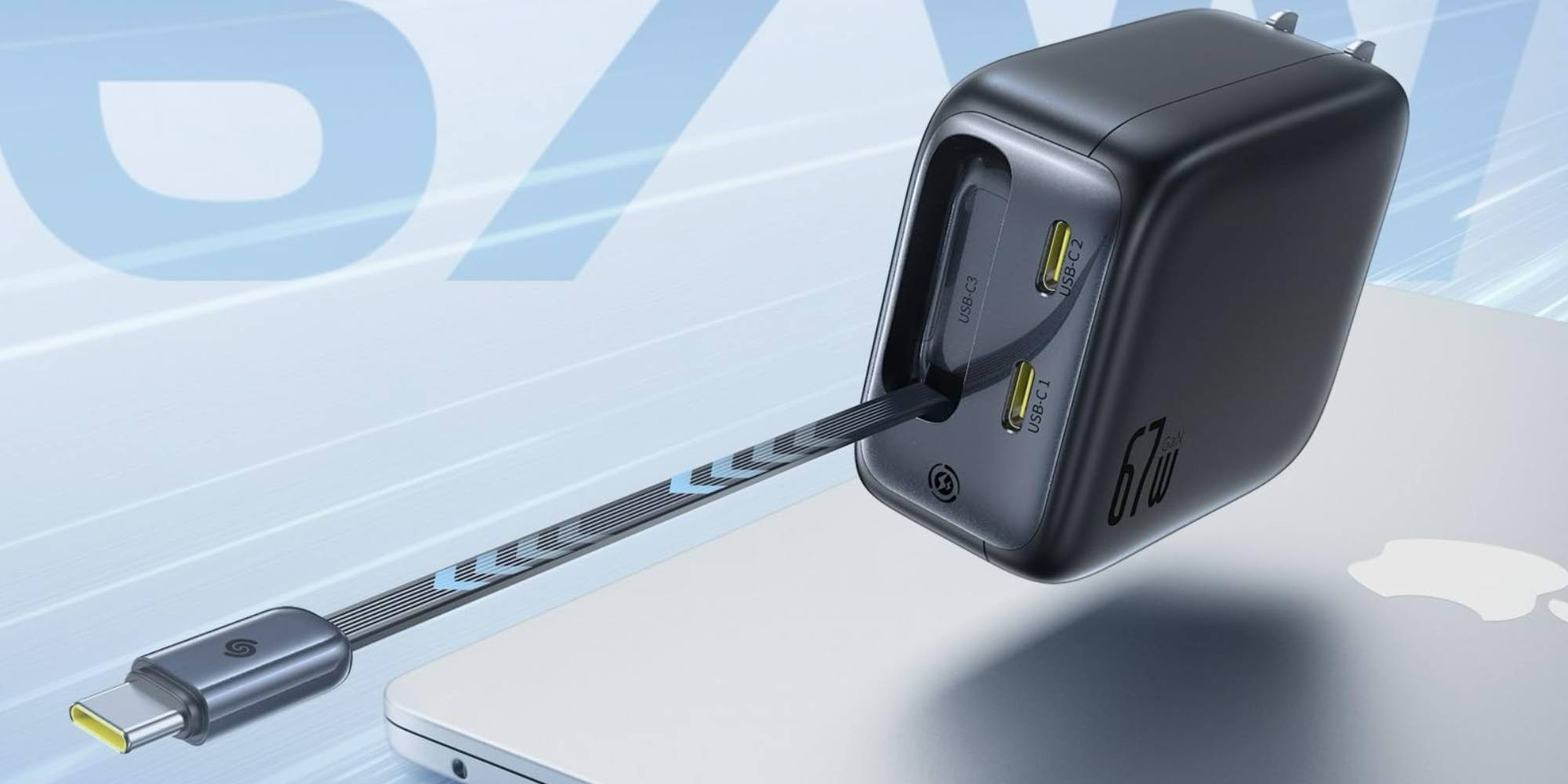 A black device with a cable plugged into it