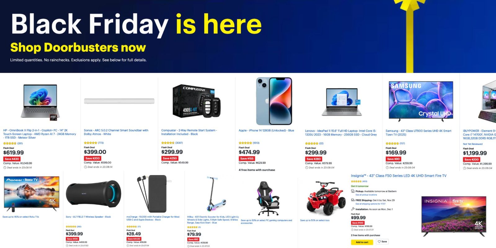 Image showing renders of BB's Thanksgiving deals of the day offers.