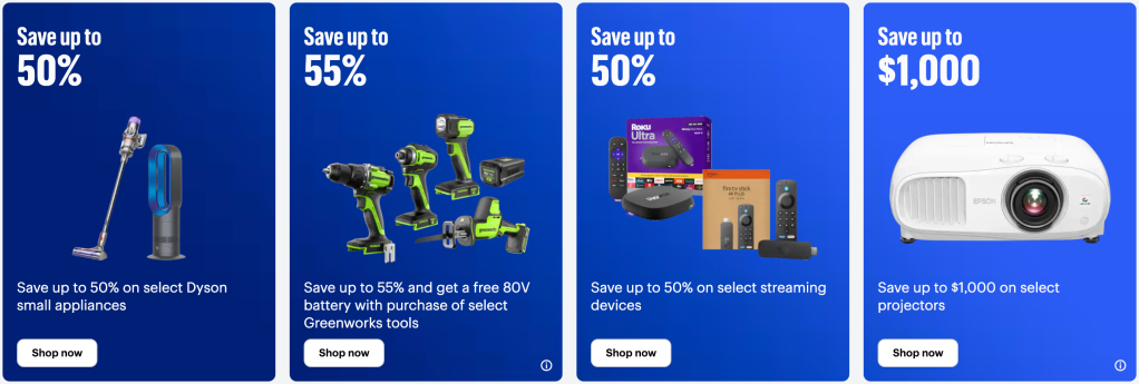 A screenshot of a blue and black advertisement