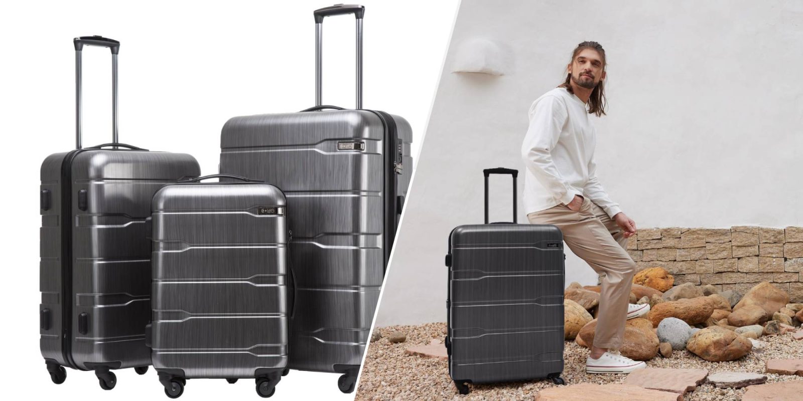 A man standing next to a suitcase