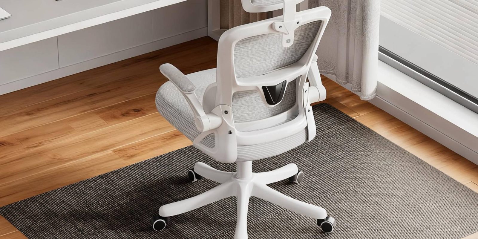 A white chair on a rug