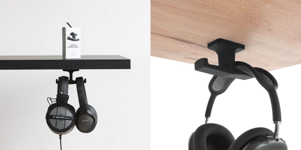 A black headphones from a shelf