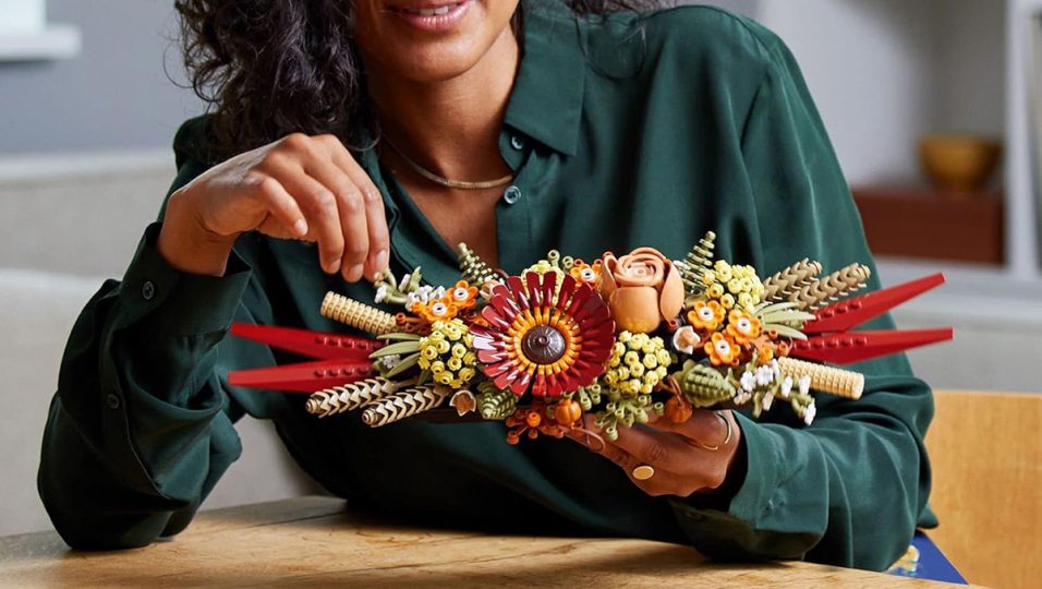 A woman holding a bouquet of flowers