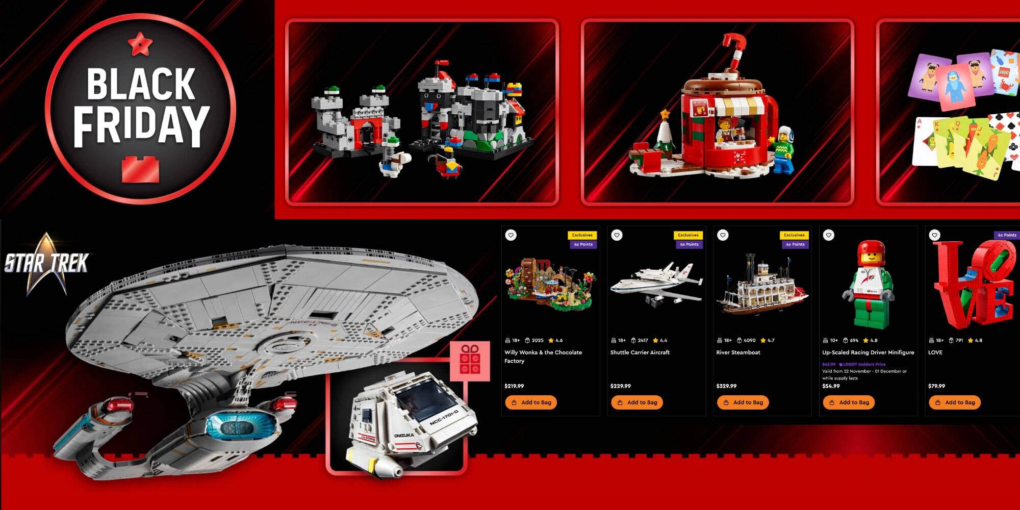 A group of toys on a red background