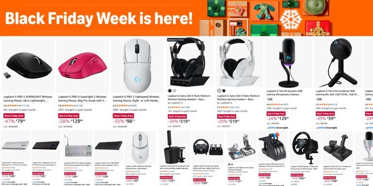Image showing listings from Amazon's Logitech sale event.