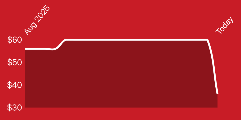 A red rectangular object with white lines