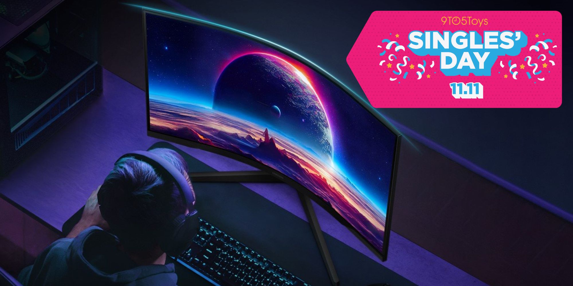 A person wearing headphones and a computer monitor