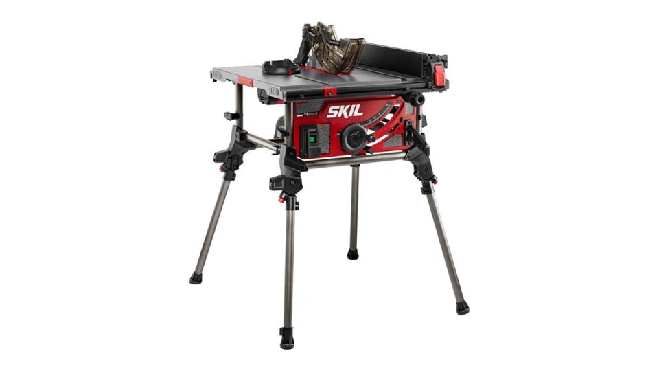 A table with a saw blade on it