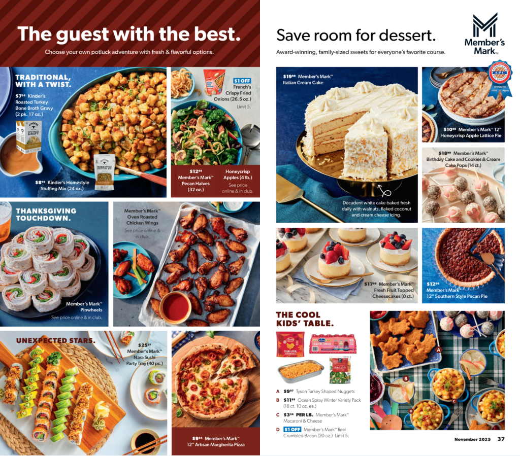 A menu of food and desserts