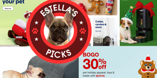 A collage of a dog and a stuffed animal