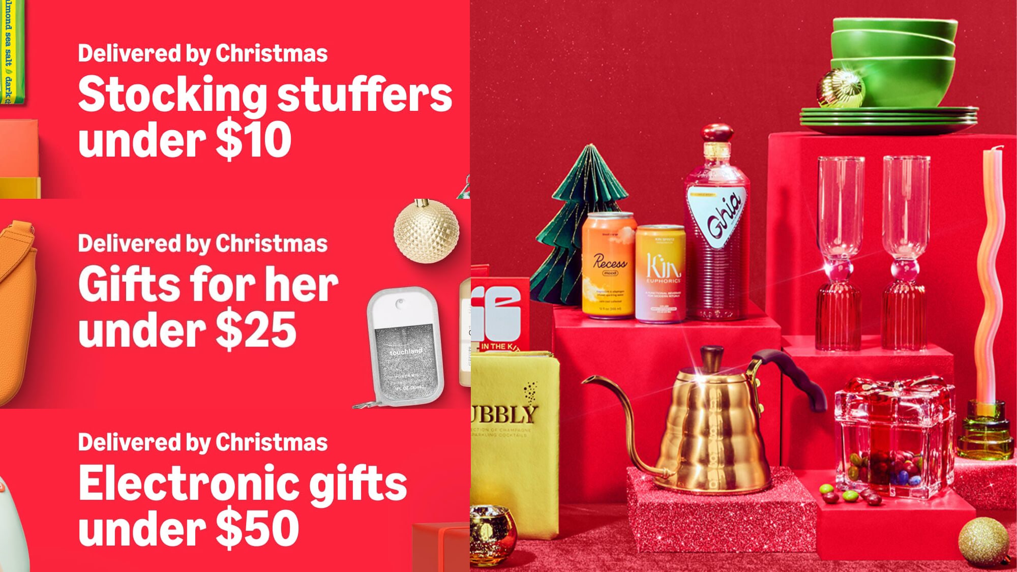 A collage of a gift box and a kettle