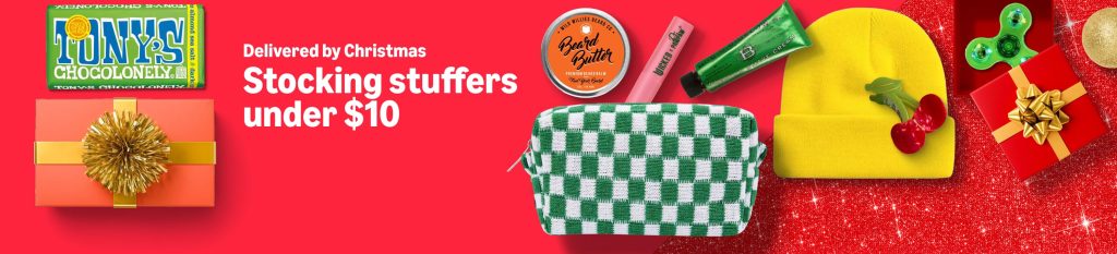 A green and white checkered bag with a pink lipstick and a jar of beard butter
