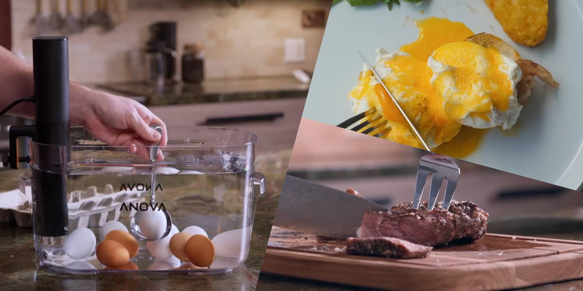 A collage of food and a fork