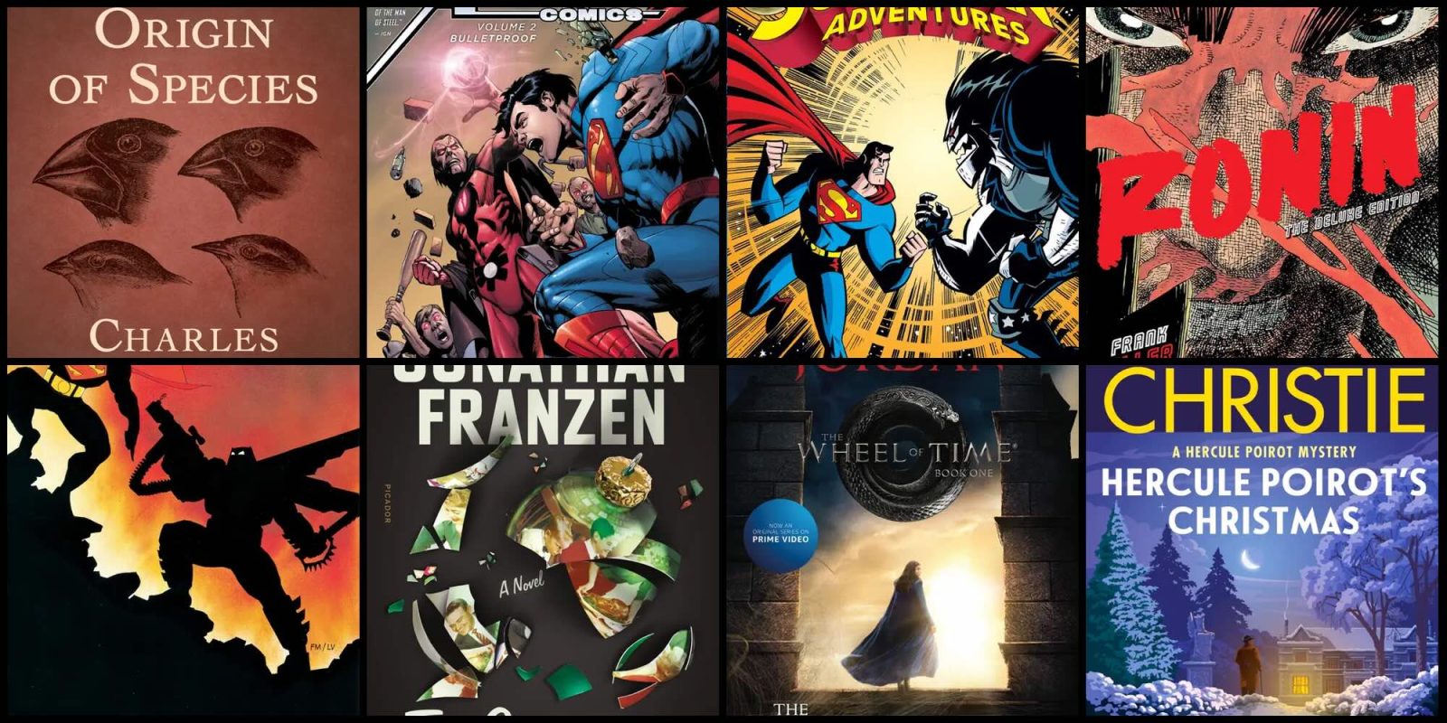A collage of comic books