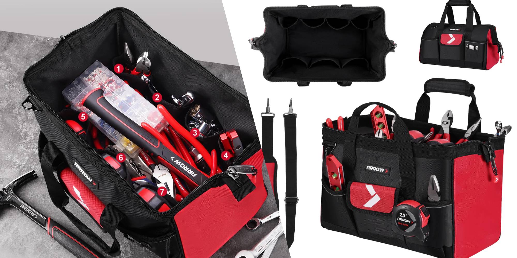 A black and red tool bag