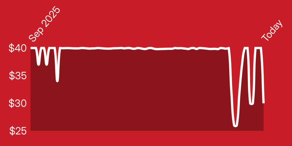 A red rectangular object with white lines