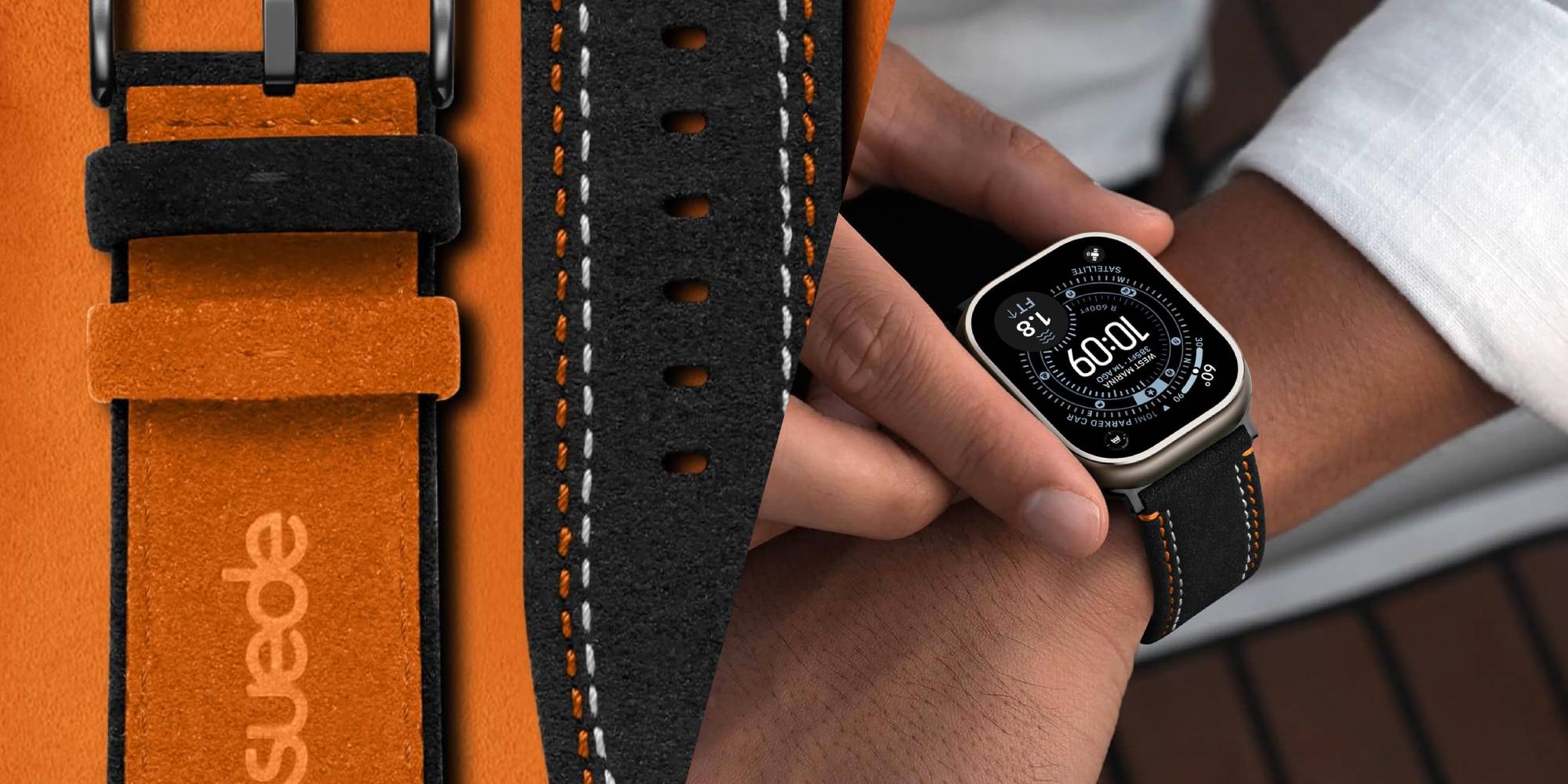 A person's hand holding a smart watch