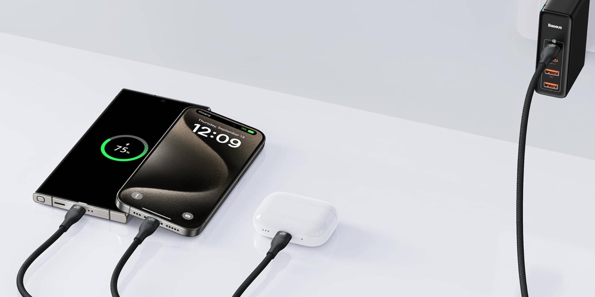 A cell phone charging with a charger