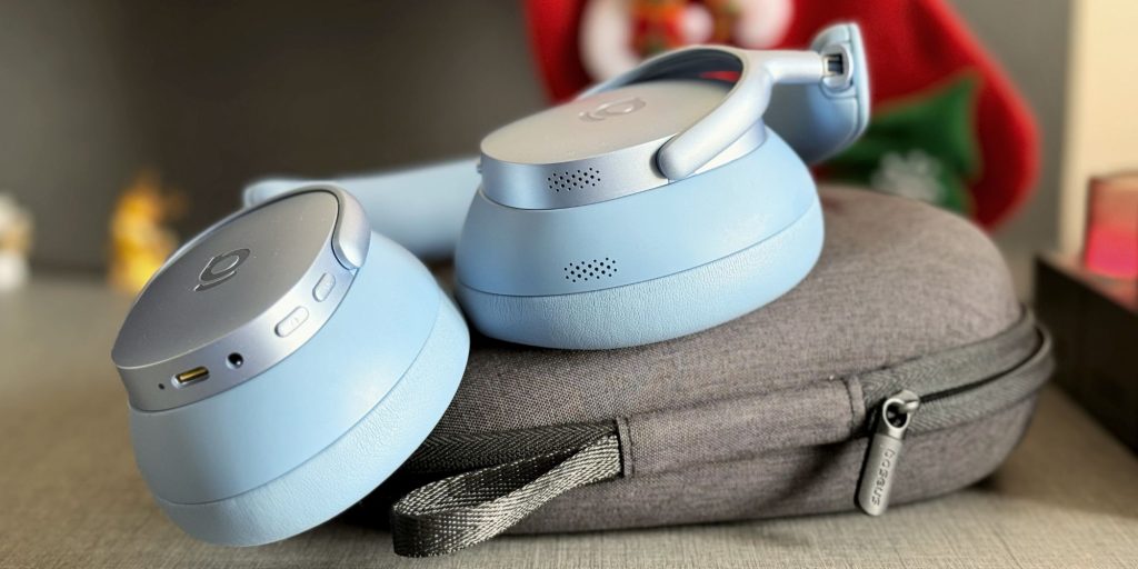 A pair of headphones on a bag