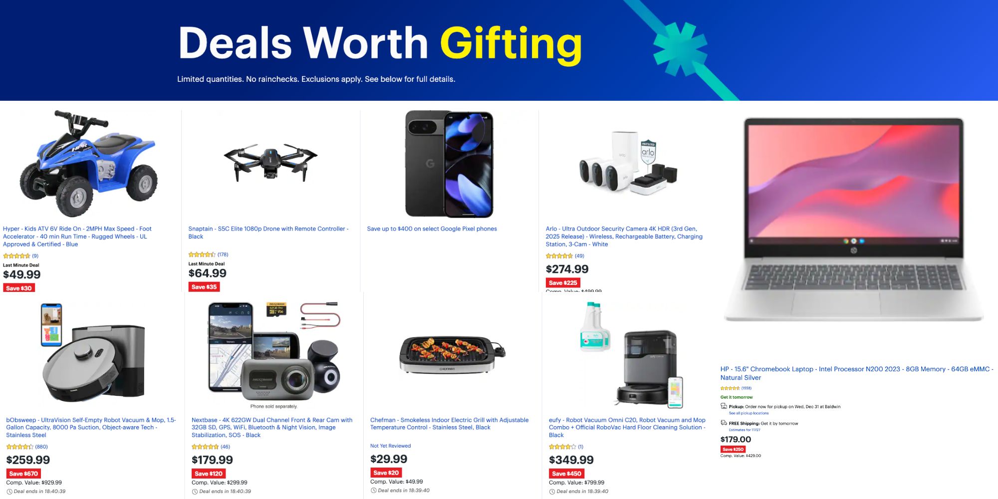 Image showing listings from Best Buy's Holiday Deals of the Day offers.