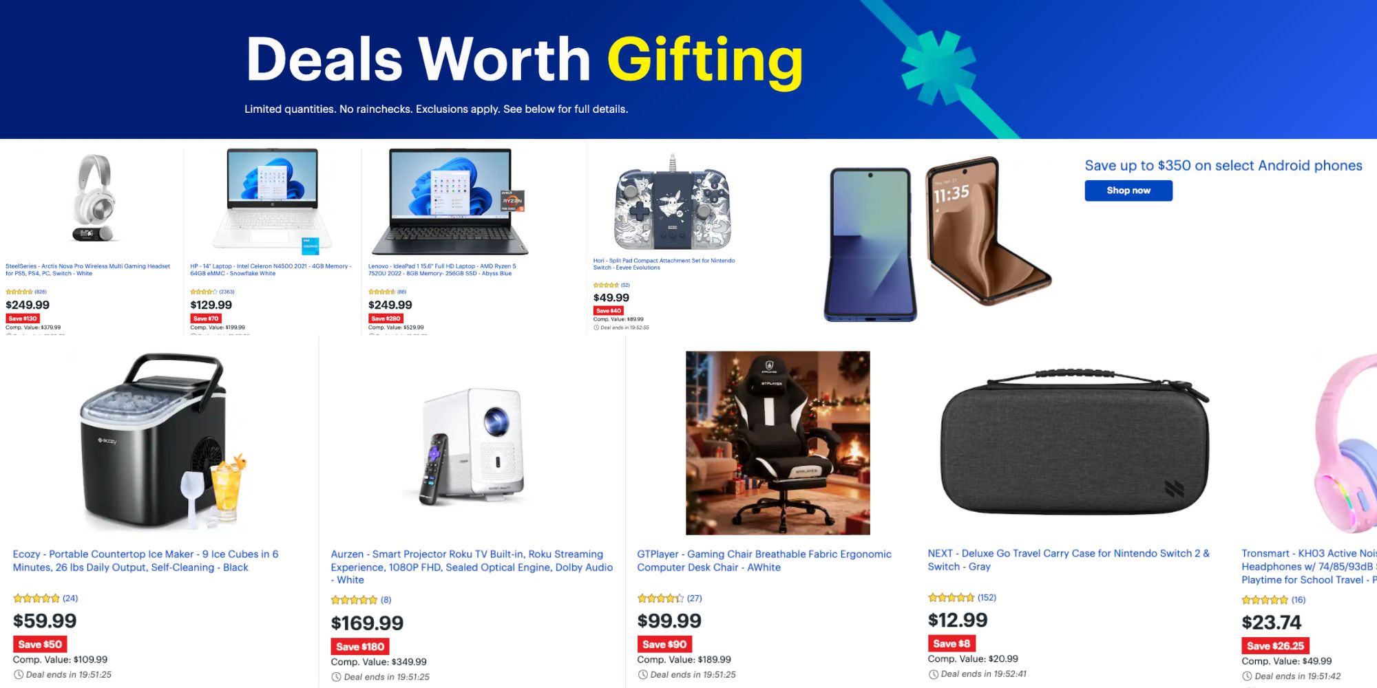 Image showing listings from Best Buy Holiday Deals of the Day lineup.