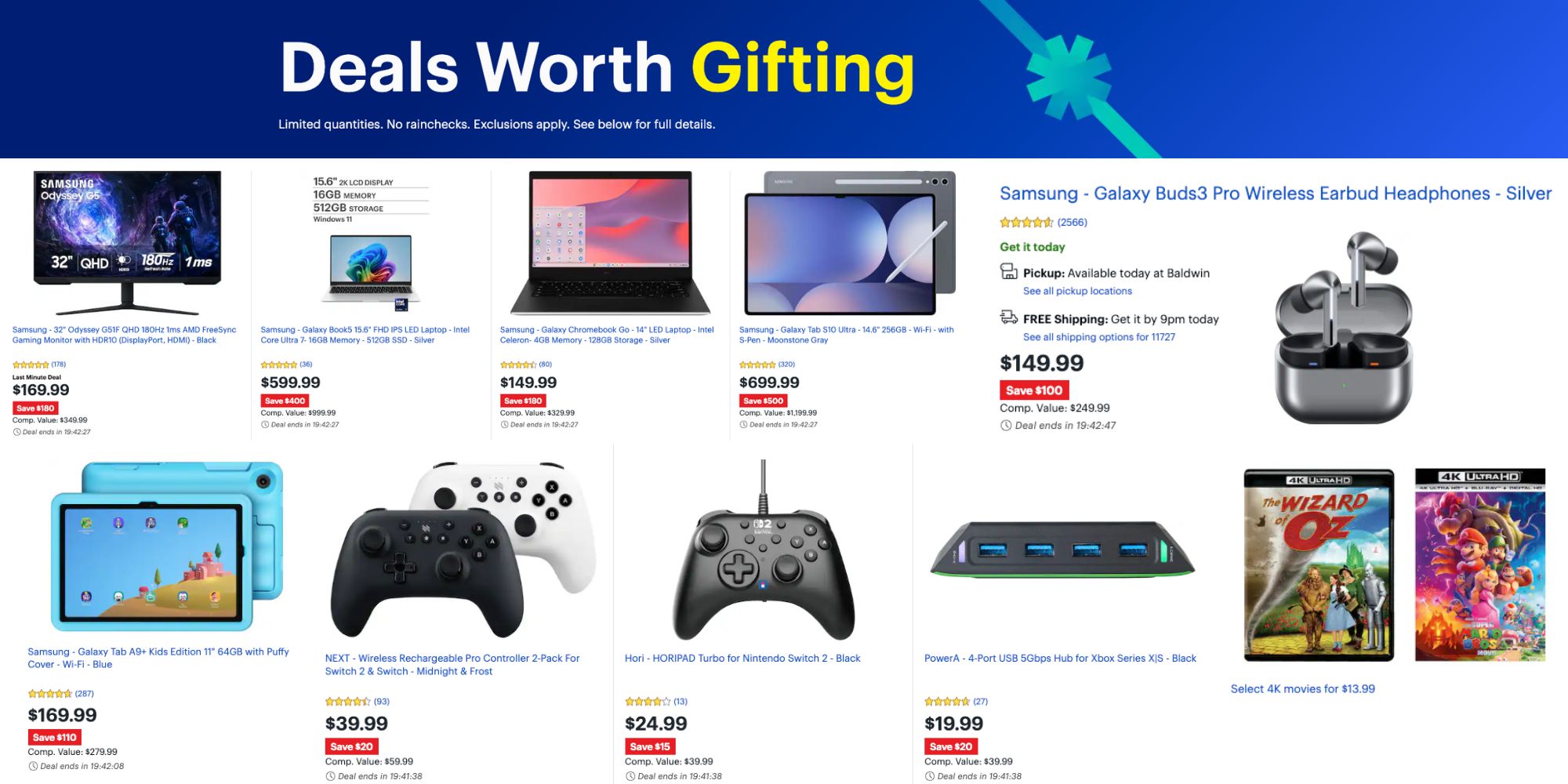Image showing listings from Best Buy deals of the day page.