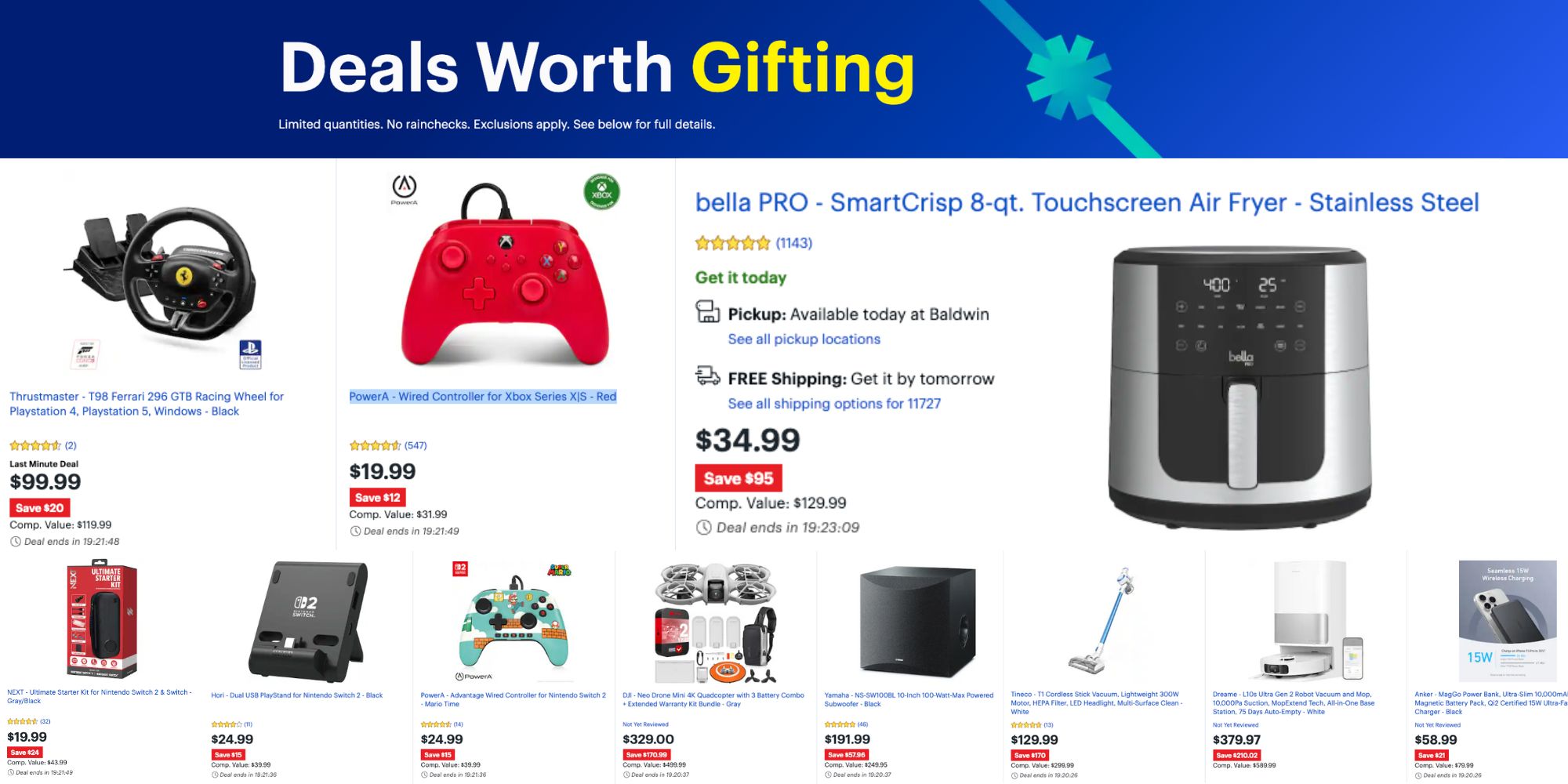 Image showing listings from Best Buy Holiday Deals of the Day lineup.