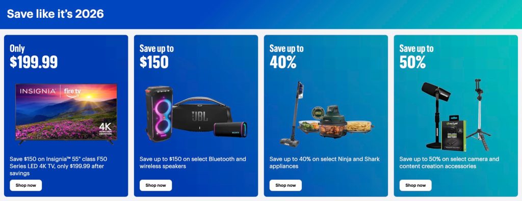 A screenshot of a blue and white advertisement