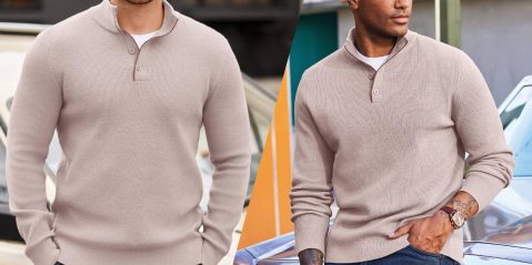 A collage of a man wearing a sweater