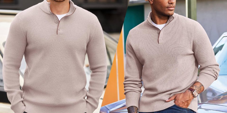 A collage of a man wearing a sweater