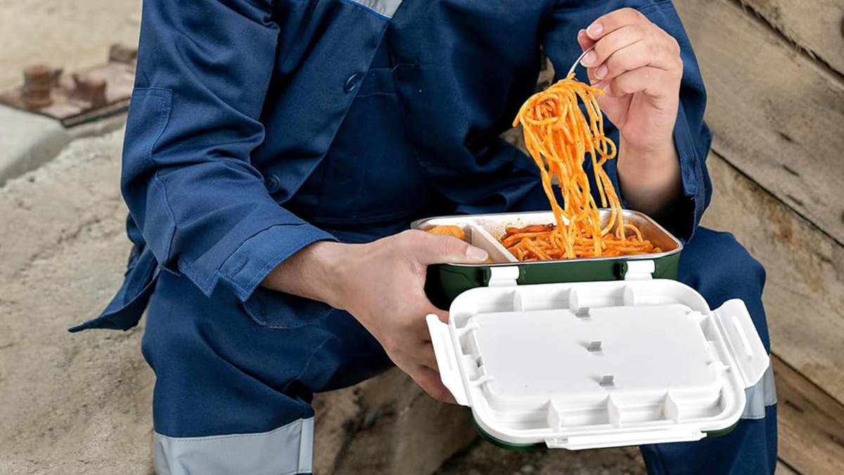 Enjoy a hot meal anywhere with East Oak’s cordless electric lunchbox at a new $90 low
