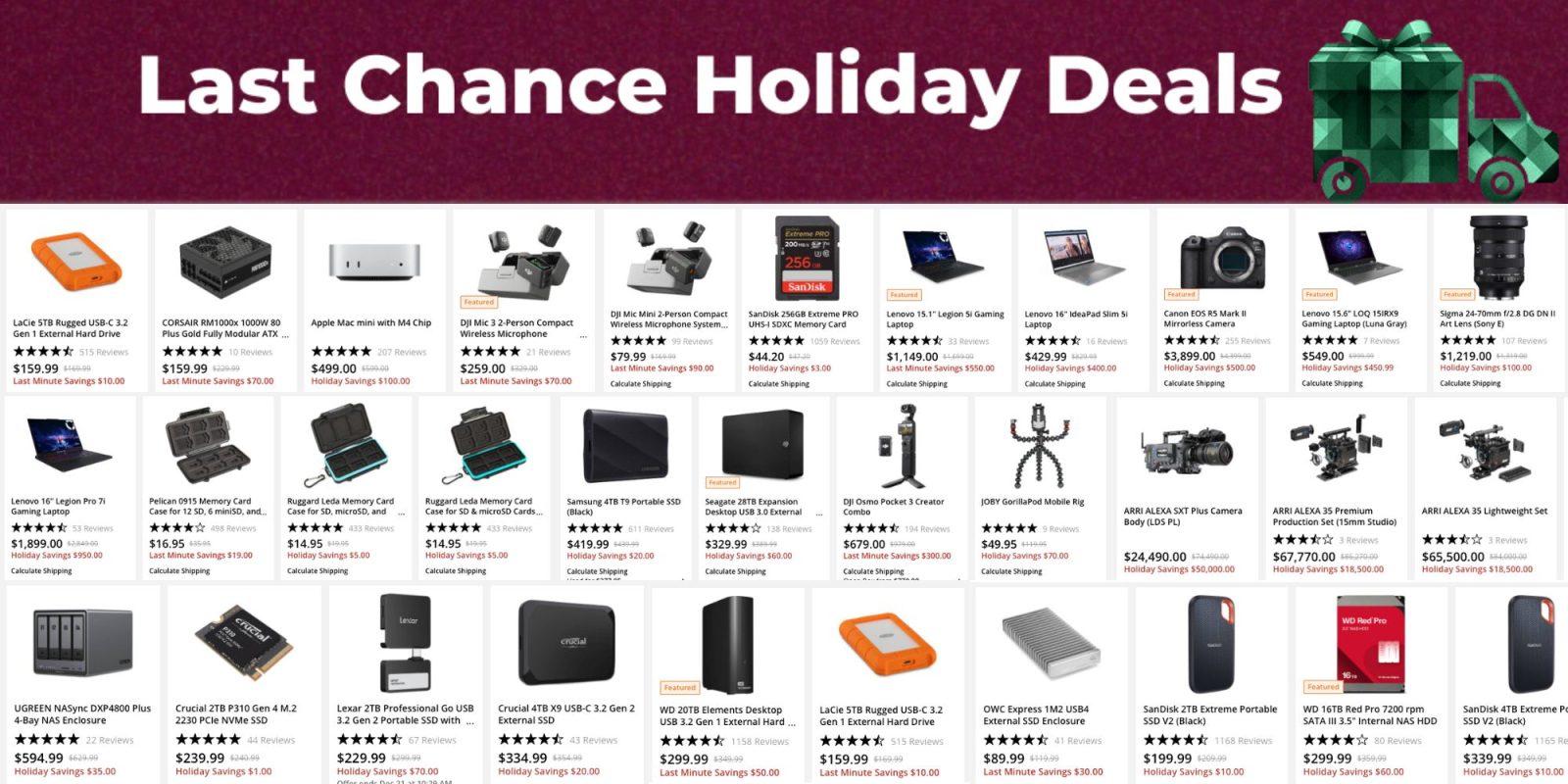 Image showing listings from B&H holiday sale.